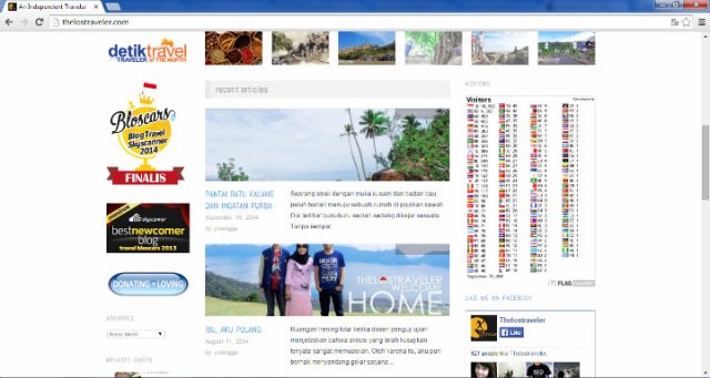 Tulisan-tulisan terbaru, daftar penghargaan, badge Facebook, dan statistik per negara