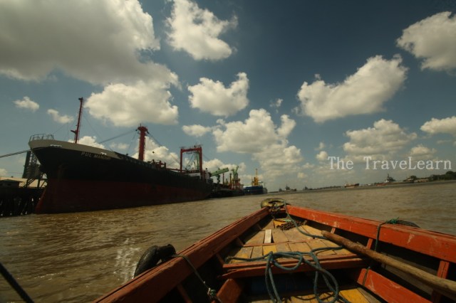 The harbor and the big ship at Musi River (Sungai Musi)