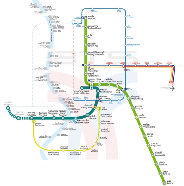 Rute BRT Bangkok ditunjukkan dengan garis kuning