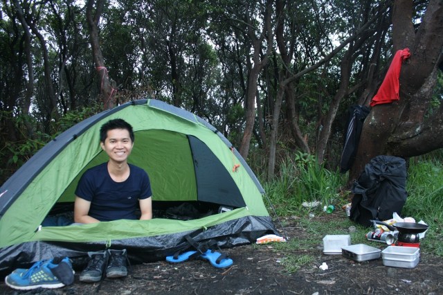 Kokoh couldn't be happier sitting in his first tent