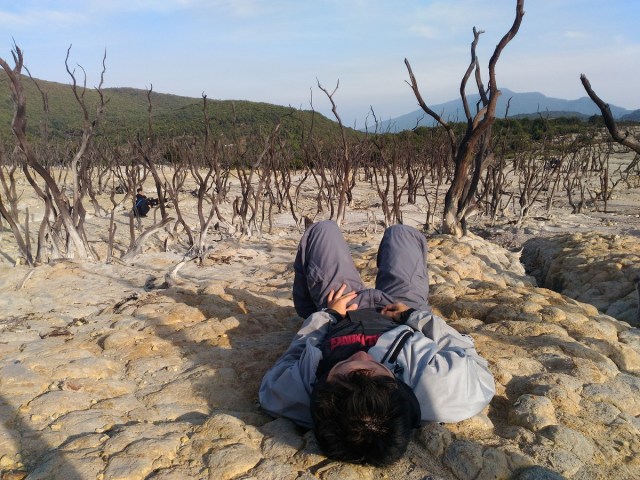 Berbaring di atas tanah berbatu Hutan Mati