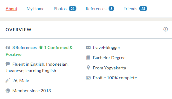 profil singkat di bagian atas