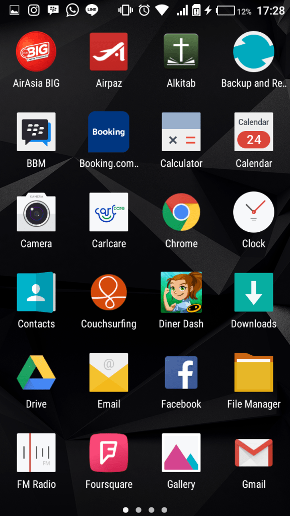 Halaman menu Infinix Hot 3 LTE