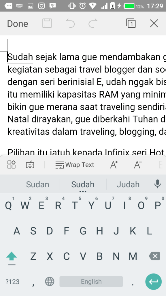 Nyaman membuat tulisan di Infinix Hot 3 LTE